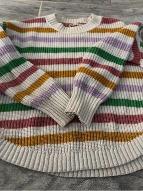 SO Cream Sweater with Green, Mustard, Lavender, and Rose Stripes